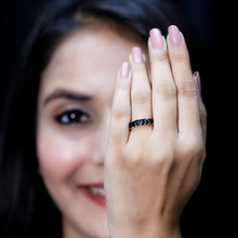 Load image into Gallery viewer, Emerald Cut Lab Created Black Diamond Half Eternity Band in Silver