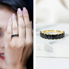 Load image into Gallery viewer, Emerald Cut Lab Created Black Diamond Half Eternity Band in Silver