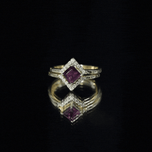 Load image into Gallery viewer, Rhodolite Garnet Princess Cut Engagement Ring with Diamond Enhancer