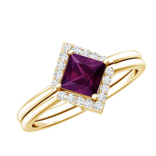 Load image into Gallery viewer, Rhodolite Garnet Princess Cut Engagement Ring with Diamond Enhancer
