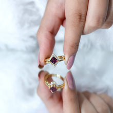 Load image into Gallery viewer, Rhodolite Garnet Princess Cut Engagement Ring with Diamond Enhancer