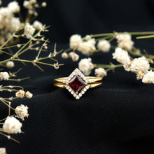 Load image into Gallery viewer, Rhodolite Garnet Princess Cut Engagement Ring with Diamond Enhancer