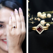 Load image into Gallery viewer, Rhodolite Garnet Princess Cut Engagement Ring with Diamond Enhancer