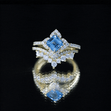Load image into Gallery viewer, Genuine Princess Cut Swiss Blue Topaz Floral Wedding Ring Set in Silver