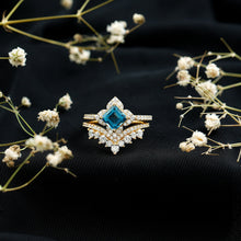 Load image into Gallery viewer, Genuine Princess Cut Swiss Blue Topaz Floral Wedding Ring Set in Silver