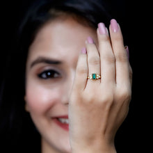 Load image into Gallery viewer, Bezel Set Lab Grown Emerald and Diamond Pre Engagement Ring