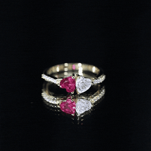 Load image into Gallery viewer, Lab Grown Ruby 2 Heart Promise Ring in Silver