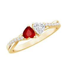 Load image into Gallery viewer, Lab Grown Ruby 2 Heart Promise Ring in Silver