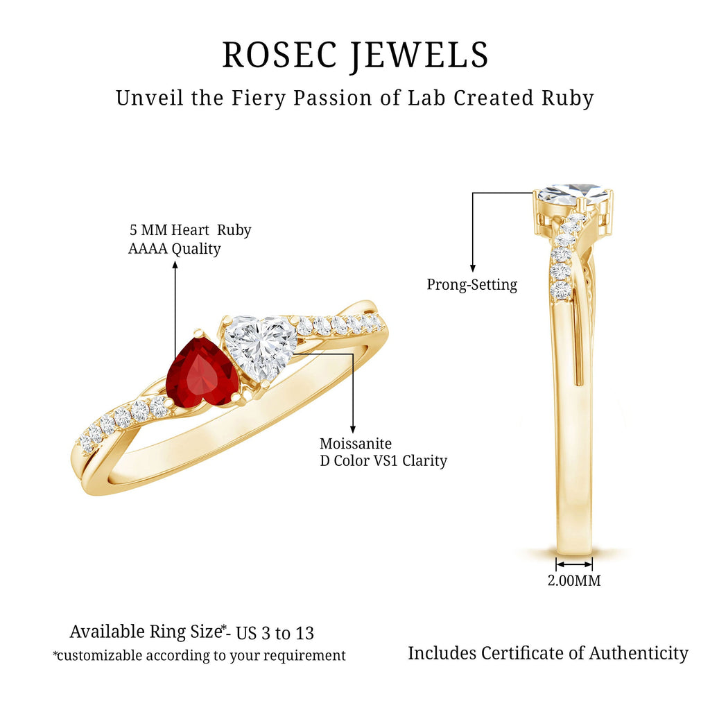 Lab Grown Ruby 2 Heart Promise Ring in Silver