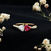 Load image into Gallery viewer, Lab Grown Ruby 2 Heart Promise Ring in Silver
