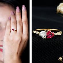 Load image into Gallery viewer, Lab Grown Ruby 2 Heart Promise Ring in Silver