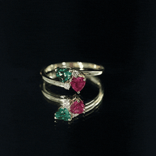Load image into Gallery viewer, Certified Lab Grown Ruby and Emerald 2 Stone Heart Promise Ring in Silver