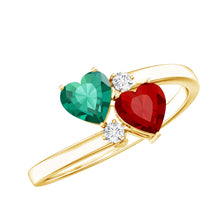 Load image into Gallery viewer, Certified Lab Grown Ruby and Emerald 2 Stone Heart Promise Ring in Silver