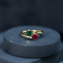 Load image into Gallery viewer, Certified Lab Grown Ruby and Emerald 2 Stone Heart Promise Ring in Silver