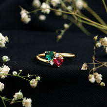 Load image into Gallery viewer, Certified Lab Grown Ruby and Emerald 2 Stone Heart Promise Ring in Silver