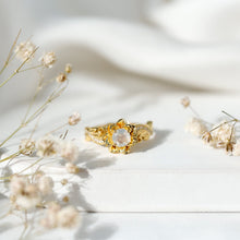 Load image into Gallery viewer, Genuine Moonstone and Diamond Blooming Engagement Ring in Silver