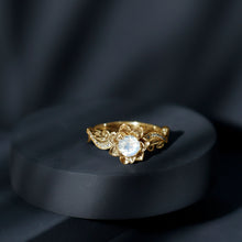 Load image into Gallery viewer, Genuine Moonstone and Diamond Blooming Engagement Ring in Silver