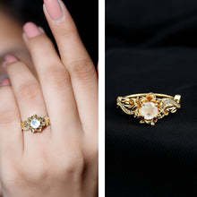 Load image into Gallery viewer, Genuine Moonstone and Diamond Blooming Engagement Ring in Silver