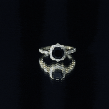 Load image into Gallery viewer, Black Onyx Vintage Looking Engagement Ring with Lab Diamond Halo