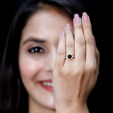 Load image into Gallery viewer, Black Onyx Vintage Looking Engagement Ring with Lab Diamond Halo