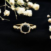 Load image into Gallery viewer, Black Onyx Vintage Looking Engagement Ring with Lab Diamond Halo