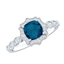 Load image into Gallery viewer, Genuine London Blue Topaz Antique Looking Engagement Ring in Silver