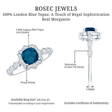 Load image into Gallery viewer, Genuine London Blue Topaz Antique Looking Engagement Ring in Silver