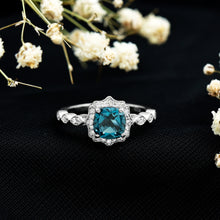 Load image into Gallery viewer, Genuine London Blue Topaz Antique Looking Engagement Ring in Silver