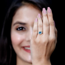 Load image into Gallery viewer, Genuine London Blue Topaz Antique Looking Engagement Ring in Silver