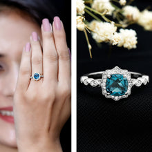 Load image into Gallery viewer, Genuine London Blue Topaz Antique Looking Engagement Ring in Silver