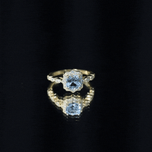Load image into Gallery viewer, Sky Blue Topaz Vintage Style Engagement Ring with Lab Diamonds