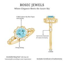 Load image into Gallery viewer, Sky Blue Topaz Vintage Style Engagement Ring with Lab Diamonds