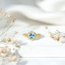 Load image into Gallery viewer, Sky Blue Topaz Vintage Style Engagement Ring with Lab Diamonds