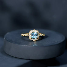 Load image into Gallery viewer, Sky Blue Topaz Vintage Style Engagement Ring with Lab Diamonds