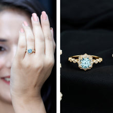 Load image into Gallery viewer, Sky Blue Topaz Vintage Style Engagement Ring with Lab Diamonds