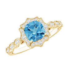 Load image into Gallery viewer, Vintage Looking Swiss Blue Topaz Diamond Engagement Ring in Silver