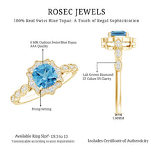 Load image into Gallery viewer, Vintage Looking Swiss Blue Topaz Diamond Engagement Ring in Silver