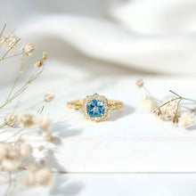 Load image into Gallery viewer, Vintage Looking Swiss Blue Topaz Diamond Engagement Ring in Silver