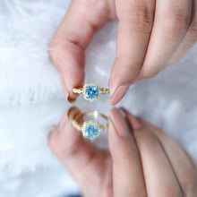 Load image into Gallery viewer, Vintage Looking Swiss Blue Topaz Diamond Engagement Ring in Silver