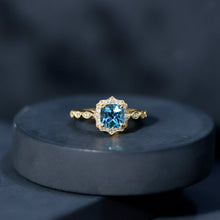 Load image into Gallery viewer, Vintage Looking Swiss Blue Topaz Diamond Engagement Ring in Silver