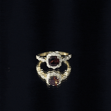 Load image into Gallery viewer, Garnet Vintage Engagement Ring with Lab Diamond Halo