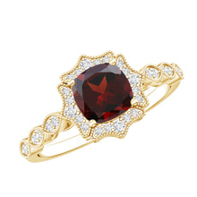 Load image into Gallery viewer, Garnet Vintage Engagement Ring with Lab Diamond Halo
