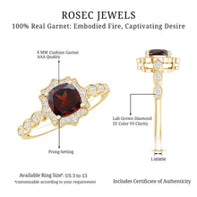 Load image into Gallery viewer, Garnet Vintage Engagement Ring with Lab Diamond Halo