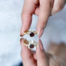 Load image into Gallery viewer, Garnet Vintage Engagement Ring with Lab Diamond Halo