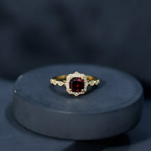 Load image into Gallery viewer, Garnet Vintage Engagement Ring with Lab Diamond Halo