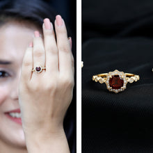 Load image into Gallery viewer, Garnet Vintage Engagement Ring with Lab Diamond Halo