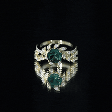 Load image into Gallery viewer, Lab Created Emerald and Diamond Vine Engagement Ring in Silver