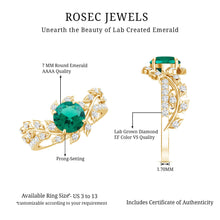 Load image into Gallery viewer, Lab Created Emerald and Diamond Vine Engagement Ring in Silver
