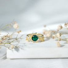 Load image into Gallery viewer, Lab Created Emerald and Diamond Vine Engagement Ring in Silver