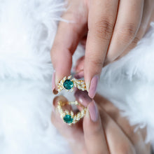 Load image into Gallery viewer, Lab Created Emerald and Diamond Vine Engagement Ring in Silver